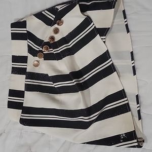 House of CB London Mini Skirt in Black & White Stripe, Gold Button Detail, Small